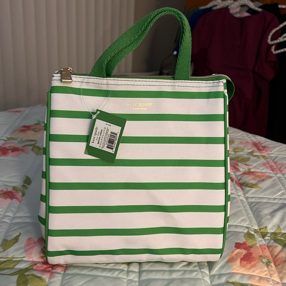 Kate Spade Green and White Striped Tote